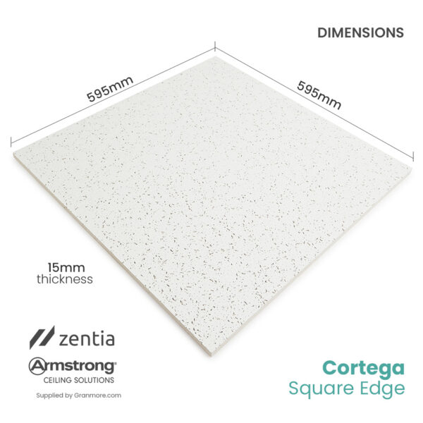 Armstrong-Zentia Cortega Ceiling Tiles 600mm x 600mm  | Square Edge | BP9102M | 16 Tiles per Box - Image 2