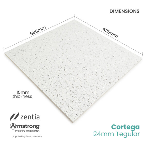 Armstrong-Zentia Cortega Tegular Ceiling Tiles 600mm x 600mm | Fits 24mm Grid  | BP9105M | 16 Tiles per Box - Image 2