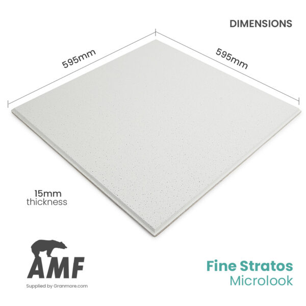 Finestratos Ceiling Tiles 600mm x 600mm MicroLook | Plain Finish | Fits 15mm Grid System | 16 Tiles per Box - Image 2