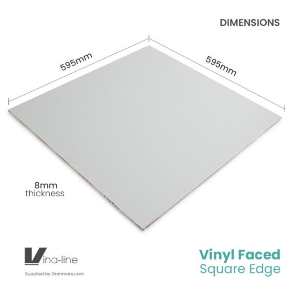 White Vinyl Faced Ceiling Tile 600mm x 600mm | Square edge | 10 Tiles per Box | Vina-line - Image 2