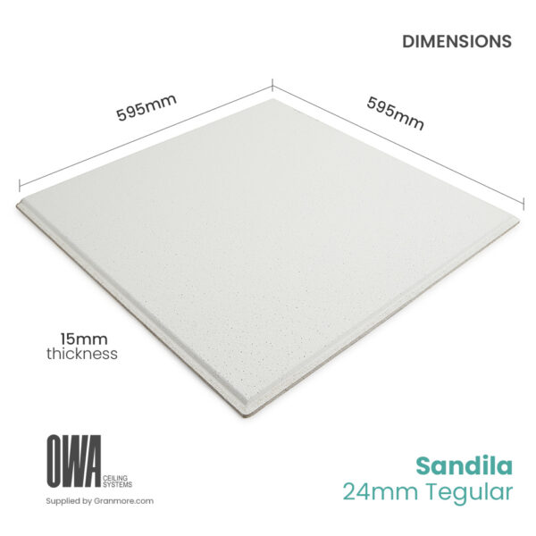 Sandila Tegular Perforated Ceiling Tile 600mm x 600mm | Fits 24mm Grid | 10 Tiles Per Box | Owa - Image 2