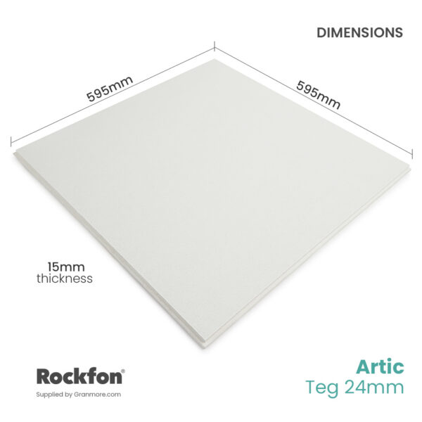 Rockfon Artic Tegular Acoustic Ceiling Tile 600mm x 600mm | Fits 24mm Grid | 16 Tiles per Box - Image 2