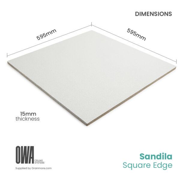 Sandila Sand Textured Ceiling Tiles 600mm x 600mm | Square Edge | Unperforated Plain | 16 Tiles per Box - Image 2