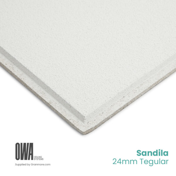 Sandila 24mm Tegular Ceiling Tiles 600mm x 600mm | Unperforated Plain | Fits 24mm Grid System | 10 Tiles per Box