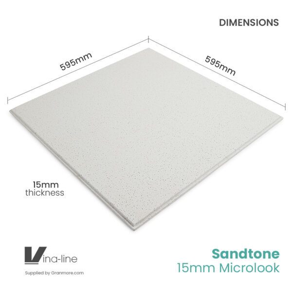 Sandtone Microlook Ceiling Tiles 600mm x 600mm | Fits 15mm Grid | 10 Tiles per Box | Vina-line - Image 2